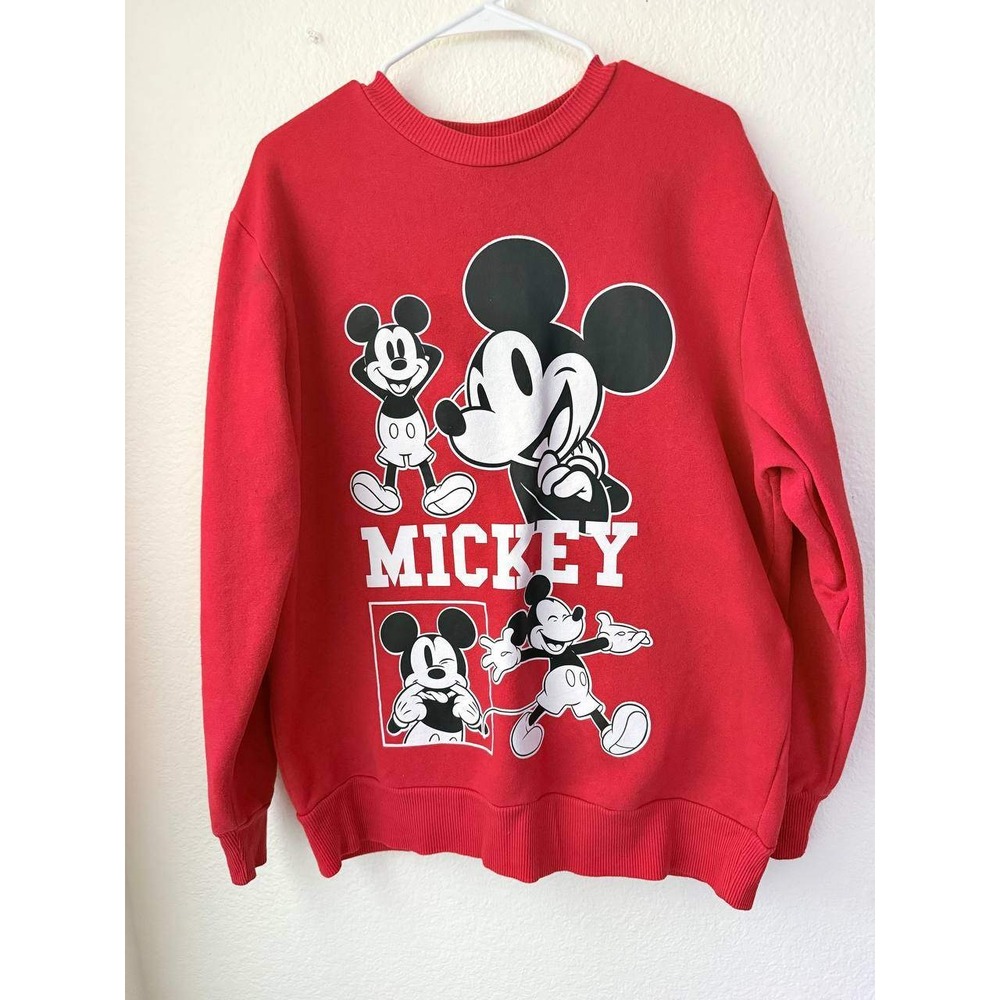 Disney Mickey Mouse Sweatshirt Red Crewneck‎ Graphic Pullover Mens Medium Unisex